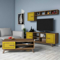 Conjunto de muebles de salón Ayla amarillo nogal Practica Hogar