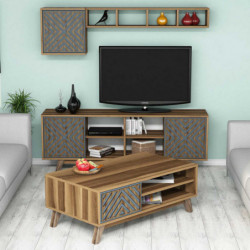 Conjunto de muebles de salón İnci azul nogal Practica Hogar