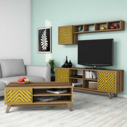Conjunto de muebles de salón İnci amarillo nogal Practica Hogar