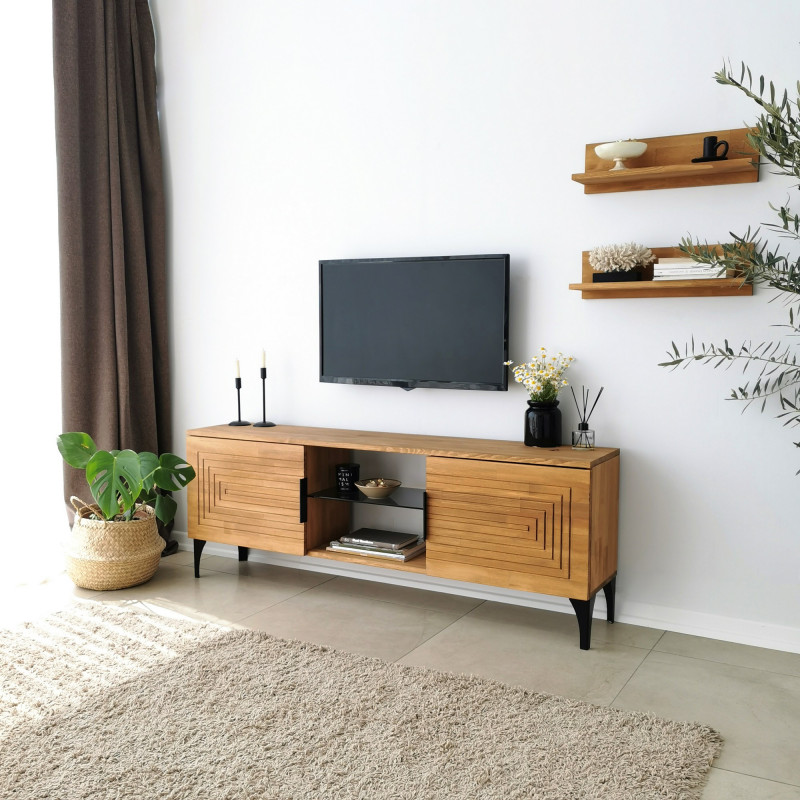 Mueble TV con estante Joanne roble Practica Hogar Mueble TV con estante Joanne roble Practica Hogar