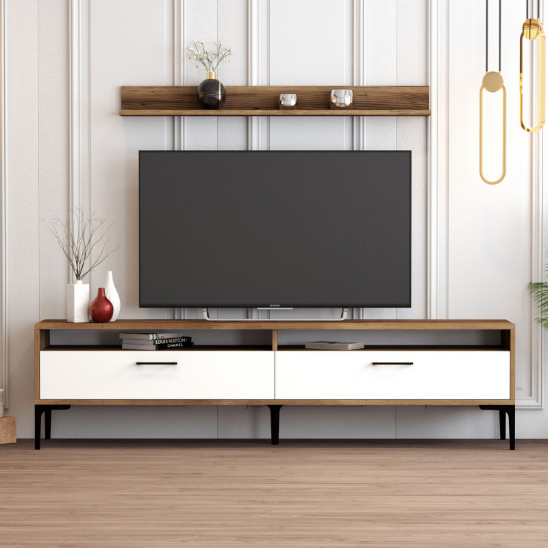 Mueble TV con estante istanbul blanco nogal Practica Hogar Mueble TV con estante istanbul blanco nogal Practica Hogar