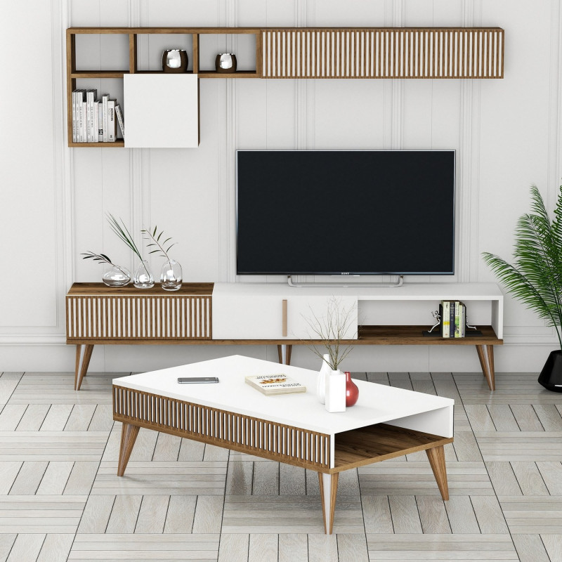 Conjunto de muebles de salón Milan 481 blanco nogal Practica Hogar Conjunto de muebles de salón Milan 481 blanco nogal Practica Hogar