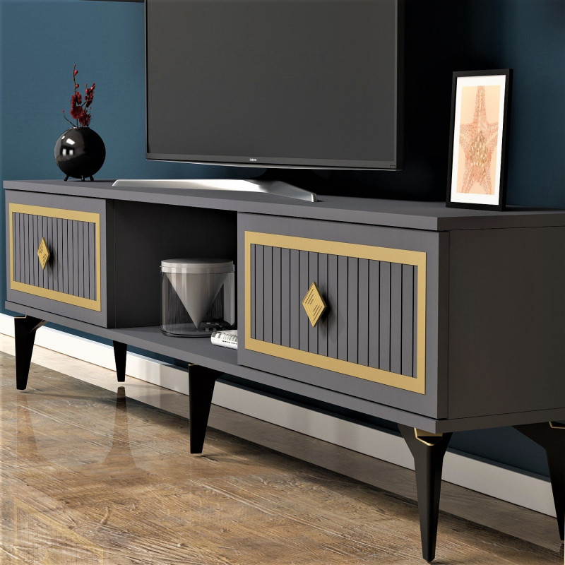 Mueble TV Nil Antracita Oro Practica Hogar Mueble TV Nil Antracita Oro Practica Hogar