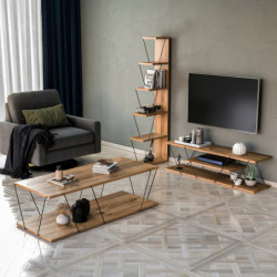Conjunto de muebles de salón Epsilon pino atlántico negro Practica Hogar