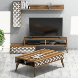 Conjunto de muebles de salón Planet blanco nogal Practica Hogar