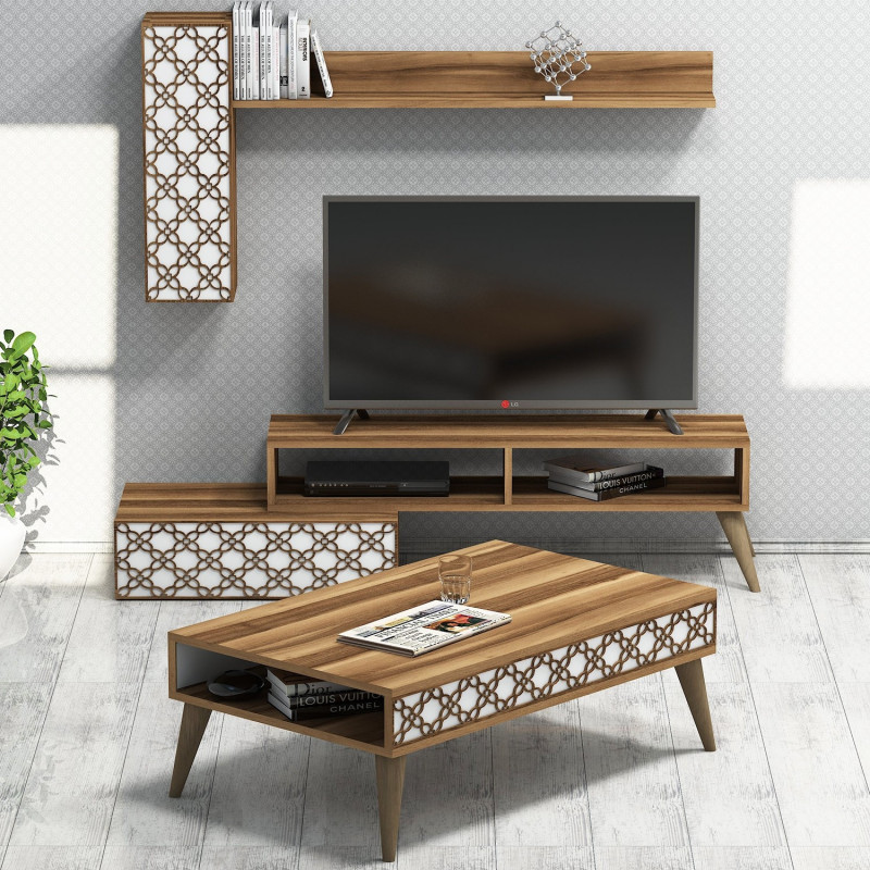 Conjunto de muebles de salón Planet blanco nogal Practica Hogar Conjunto de muebles de salón Planet blanco nogal Practica Hogar