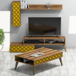 Conjunto de muebles de salón Planet amarillo nogal Practica Hogar