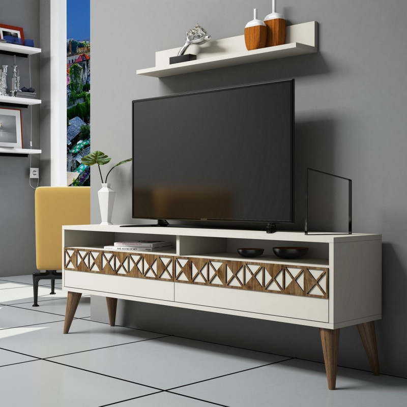 Mueble TV con estante Line crema Practica Hogar Mueble TV con estante Line crema Practica Hogar