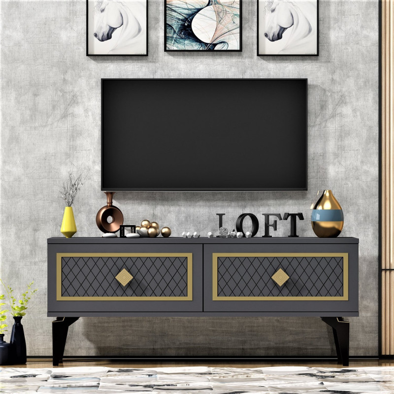 Mueble TV Arel Antracita Oro Practica Hogar Mueble TV Arel Antracita Oro Practica Hogar
