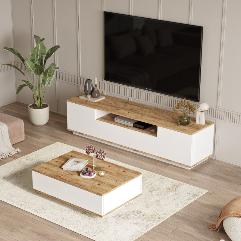 Conjunto de muebles de salón FR17-AW pino atlántico blanco Practica Hogar Conjunto de muebles de salón FR17-AW pino atlántico blanco Practica Hogar