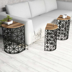 Set mesas de café (3 piezas) Stil Metal Ferforj negro nogal Practica Hogar