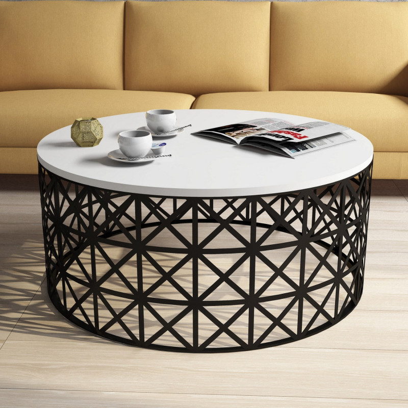 Mesa de centro Selin Metal Ferforje blanco negro Practica Hogar Mesa de centro Selin Metal Ferforje blanco negro Practica Hogar