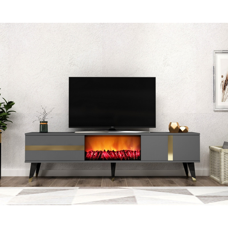 Mueble TV Vania Fireplace Antracita Oro Practica Hogar Mueble TV Vania Fireplace Antracita Oro Practica Hogar