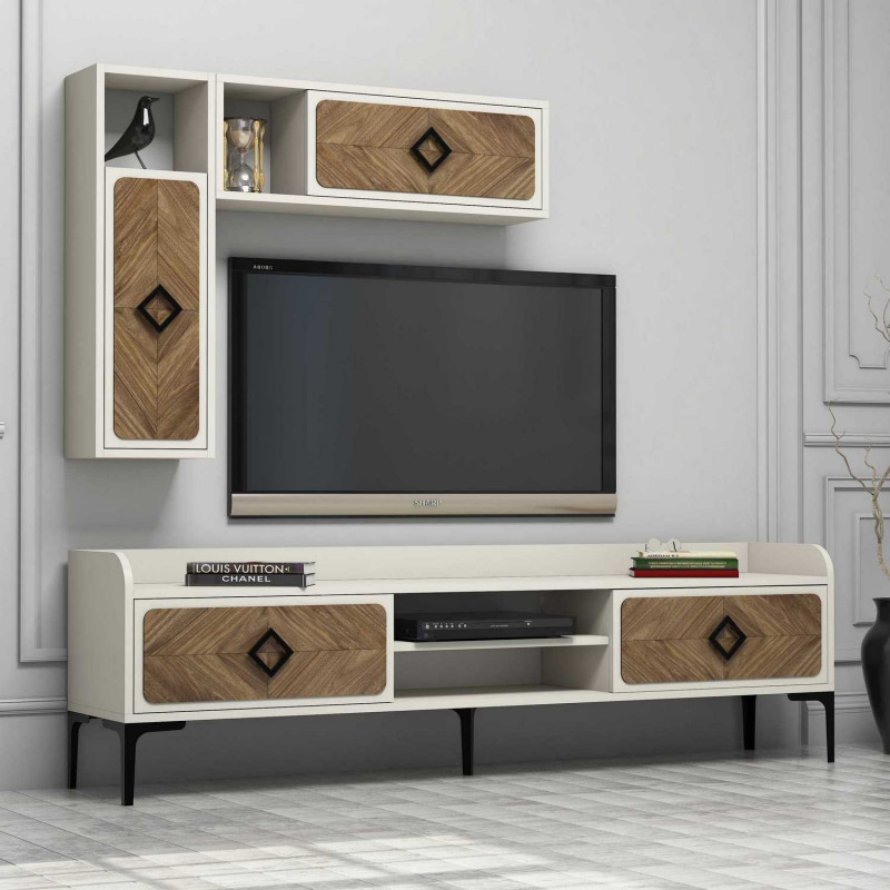 Mueble TV con estante Samba crema nogal Practica Hogar Mueble TV con estante Samba crema nogal Practica Hogar