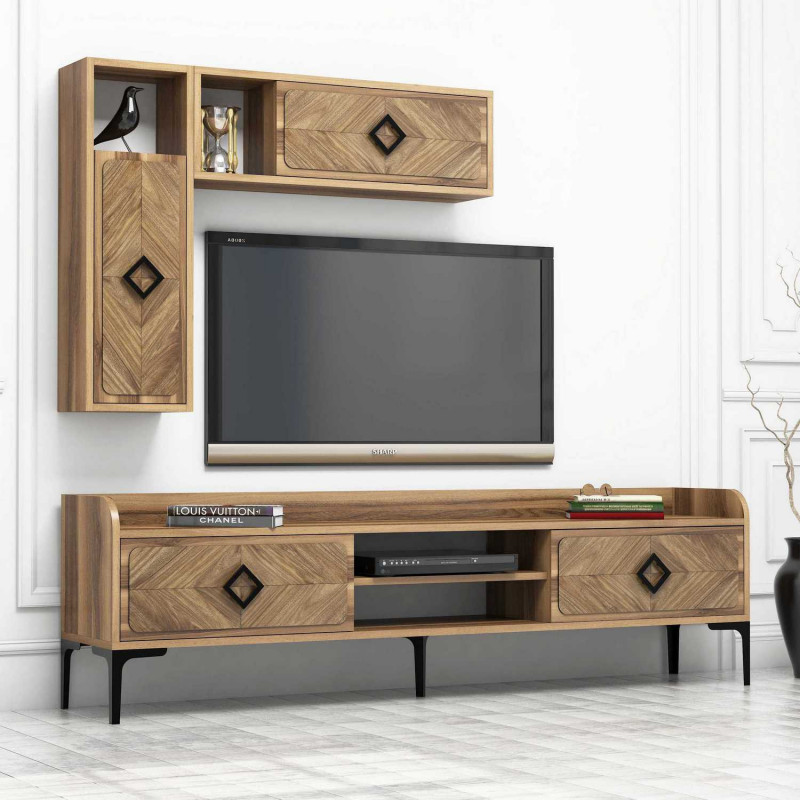 Mueble TV con estante Samba nogal Practica Hogar Mueble TV con estante Samba nogal Practica Hogar