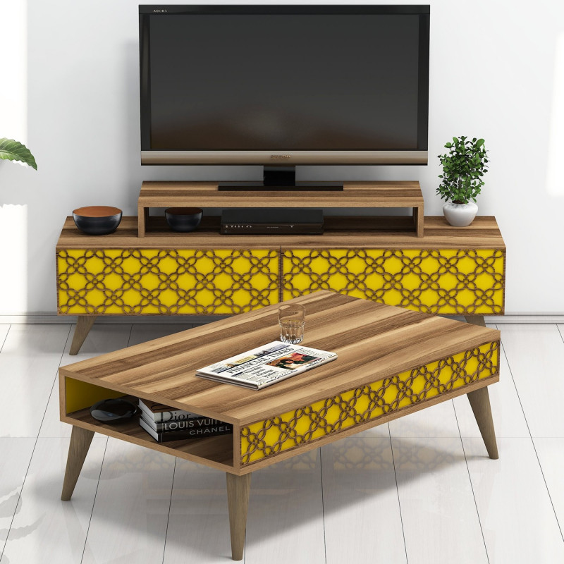 Conjunto de muebles de salón City amarillo nogal Practica Hogar Conjunto de muebles de salón City amarillo nogal Practica Hogar