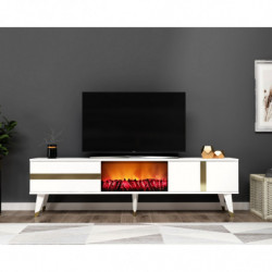 Mueble TV Vania Fireplace Blanco Oro Practica Hogar
