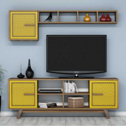 Mueble TV con estante Ayla amarillo nogal Practica Hogar