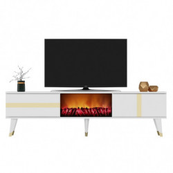 Mueble TV Vania Fireplace Blanco Oro Practica Hogar