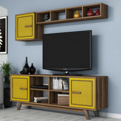 Mueble TV con estante Ayla amarillo nogal Practica Hogar