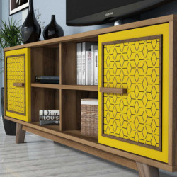 Mueble TV con estante Ayla amarillo nogal Practica Hogar
