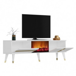 Mueble TV Vania Fireplace Blanco Oro Practica Hogar