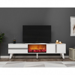 Mueble TV Vania Fireplace Blanco Plata Practica Hogar