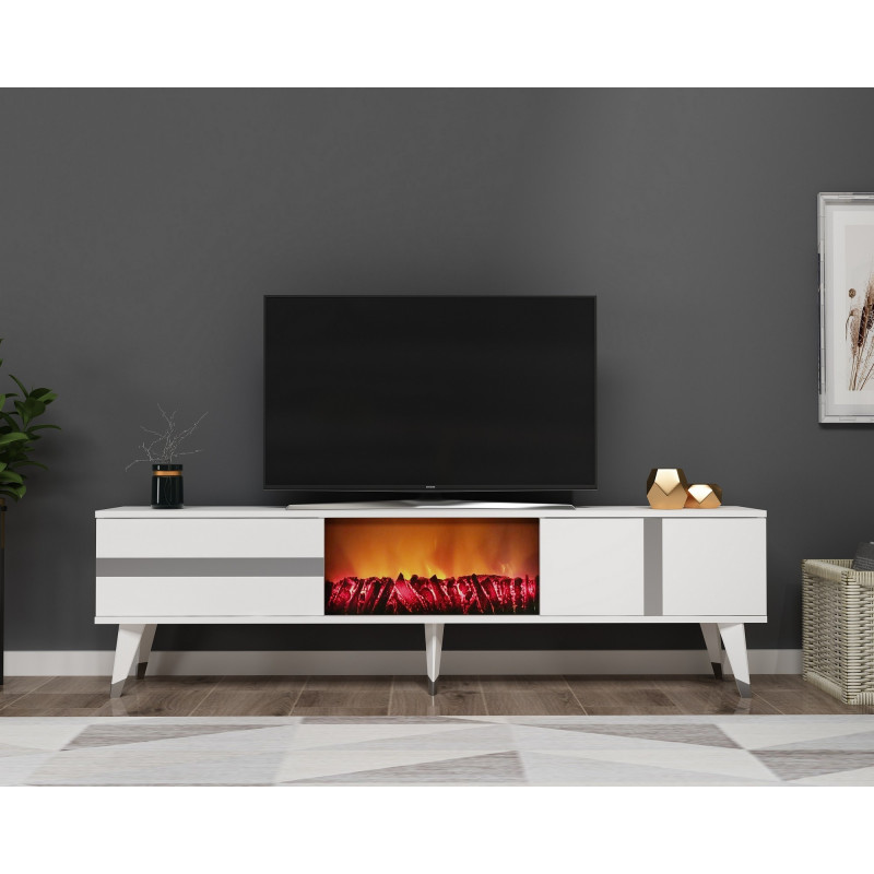 Mueble TV Vania Fireplace Blanco Plata Practica Hogar Mueble TV Vania Fireplace Blanco Plata Practica Hogar