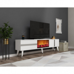 Mueble TV Vania Fireplace Blanco Plata Practica Hogar
