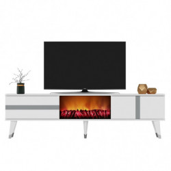 Mueble TV Vania Fireplace Blanco Plata Practica Hogar