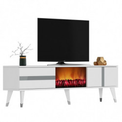 Mueble TV Vania Fireplace Blanco Plata Practica Hogar