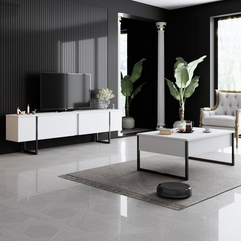 Conjunto de muebles de salón Luxe blanco negro Practica Hogar Conjunto de muebles de salón Luxe blanco negro Practica Hogar