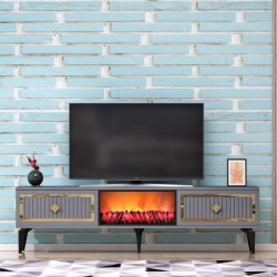 Mueble TV Flame Fireplace Antracita Oro Practica Hogar