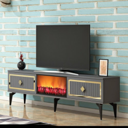 Mueble TV Flame Fireplace Antracita Oro Practica Hogar