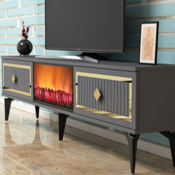 Mueble TV Flame Fireplace Antracita Oro Practica Hogar