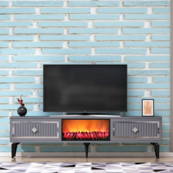 Mueble TV Flame Fireplace Antracita Plata Practica Hogar