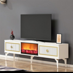 Mueble TV Flame Fireplace Blanco Oro Practica Hogar