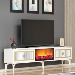 Mueble TV Flame Fireplace Blanco Oro Practica Hogar