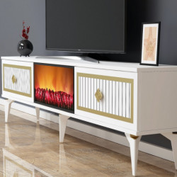 Mueble TV Flame Fireplace Blanco Oro Practica Hogar