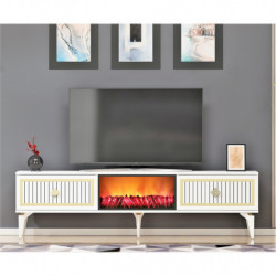 Mueble TV Flame Fireplace Blanco Oro Practica Hogar