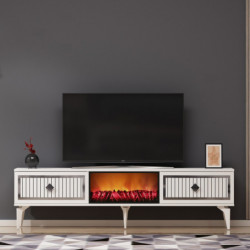 Mueble TV Flame Fireplace Blanco Plata Practica Hogar