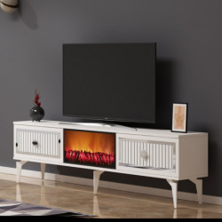 Mueble TV Flame Fireplace Blanco Plata Practica Hogar