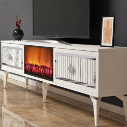 Mueble TV Flame Fireplace Blanco Plata Practica Hogar