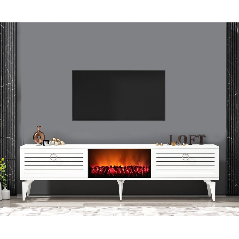 Mueble TV Arona Fireplace Blanco Practica Hogar Mueble TV Arona Fireplace Blanco Practica Hogar