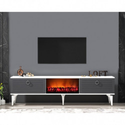 Mueble TV Arona Fireplace Blanco Antracita Practica Hogar