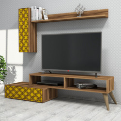 Mueble TV con estante Planet amarillo nogal Practica Hogar