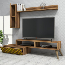Mueble TV con estante Planet amarillo nogal Practica Hogar