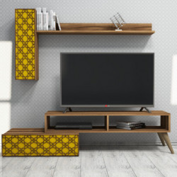 Mueble TV con estante Planet amarillo nogal Practica Hogar
