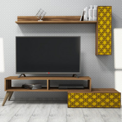 Mueble TV con estante Planet amarillo nogal Practica Hogar