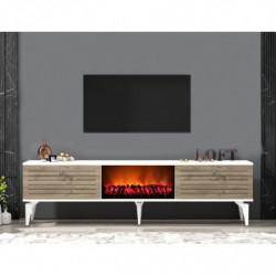Mueble TV Arona Fireplace Blanco Nogal Practica Hogar
